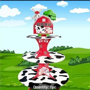 NEW Farm Animal Cupcake Stand Holder With Cow Pig Chicken Print, Farm Birthday